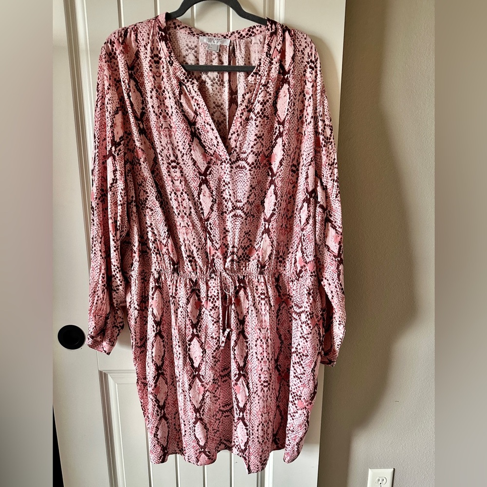 Lascana for Venus Pink Snake Print V Neck Knee Length Tie Waist Dress Plus Sz 1X